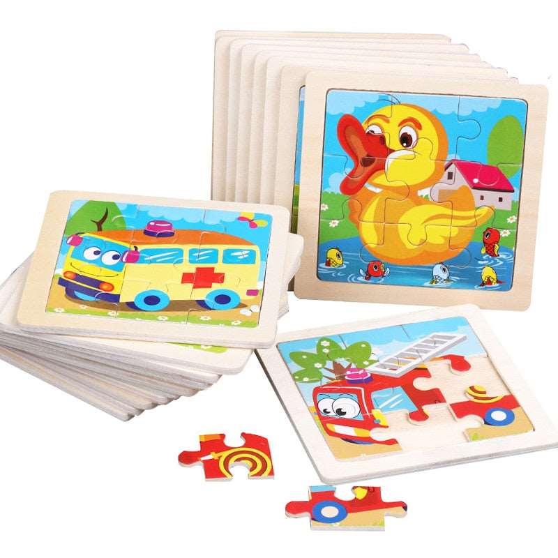 Kids Wooden Puzzle Cartoon Animal Traffic