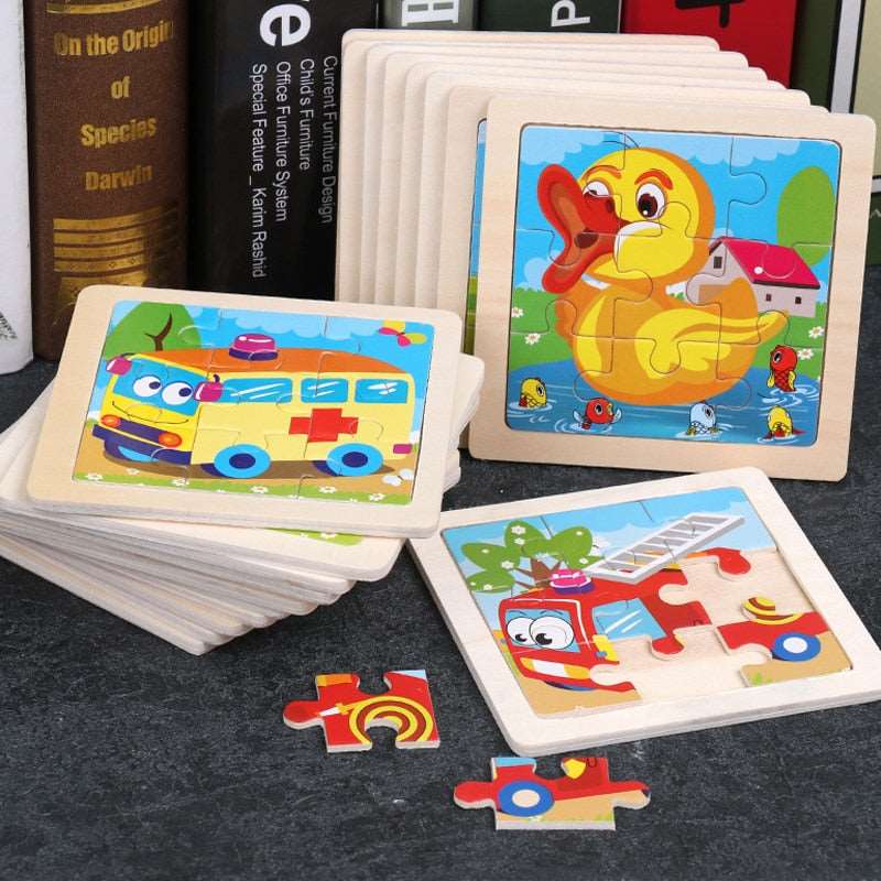 Kids Wooden Puzzle Cartoon Animal Traffic