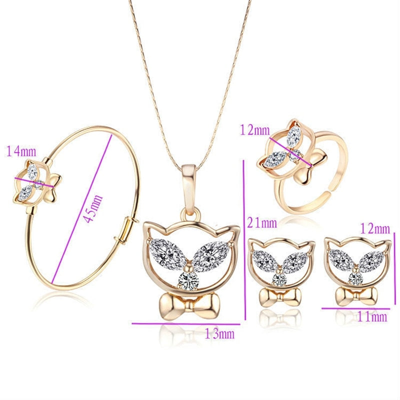 Conjuntos de joias infantis douradas, colar com pingente, pulseira, anel, brincos de bebê