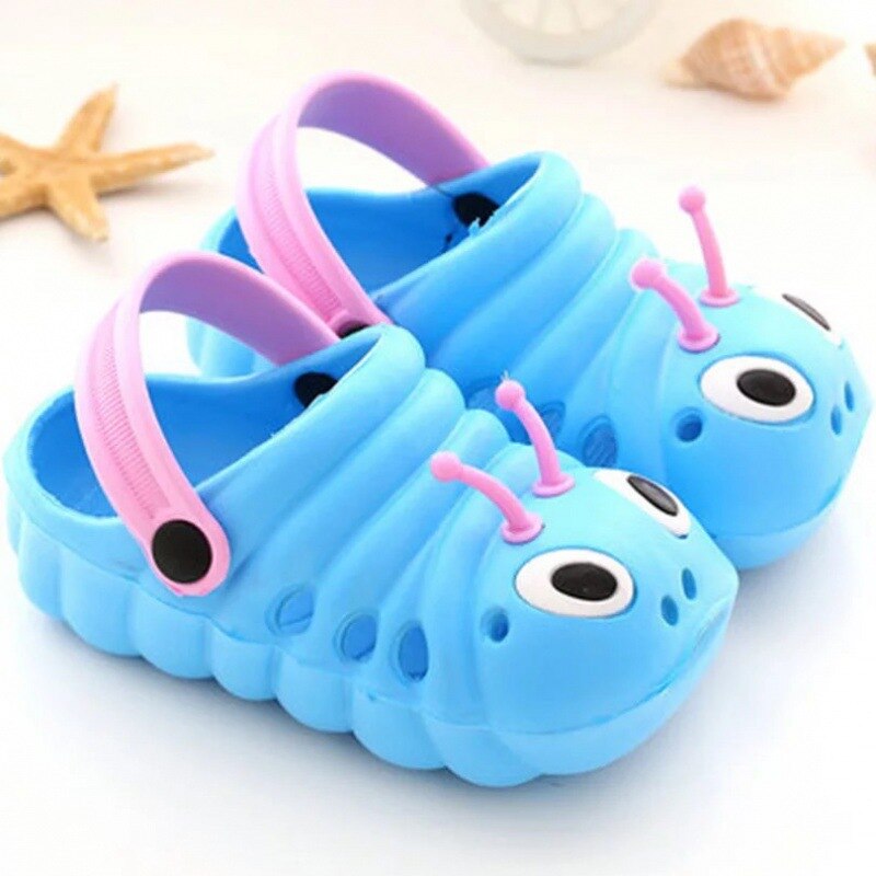 1 ano de idade crianças chinelos verão alta qualidade flip sapatos crianças jardim sapatos bonito dos desenhos animados caterpillar praia sandálias bebês
